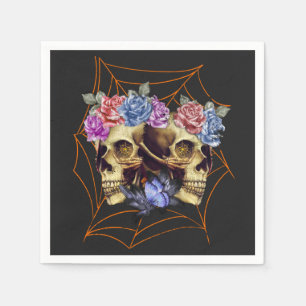 Serviette En Papier Crâne avec Rose, Halloween gothique