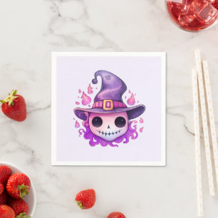 Serviette En Papier Crâne dans un chapeau de sorcière Fantaisie Hallow