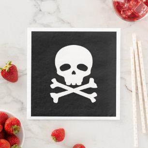 Serviette En Papier Crâne de pirate blanc sur fond noir