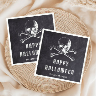 Serviette En Papier Crâne de pirate vintage et os noir Halloween