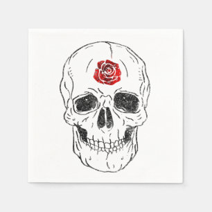 Serviette En Papier Crâne de squelette Os Roses noires et rouges Paill
