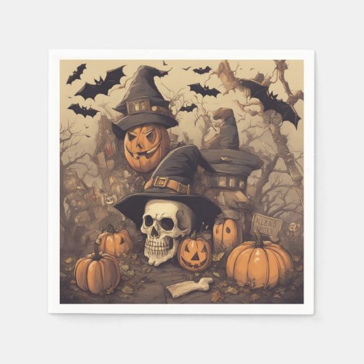 Serviette En Papier Crâne d'Halloween (Devant)