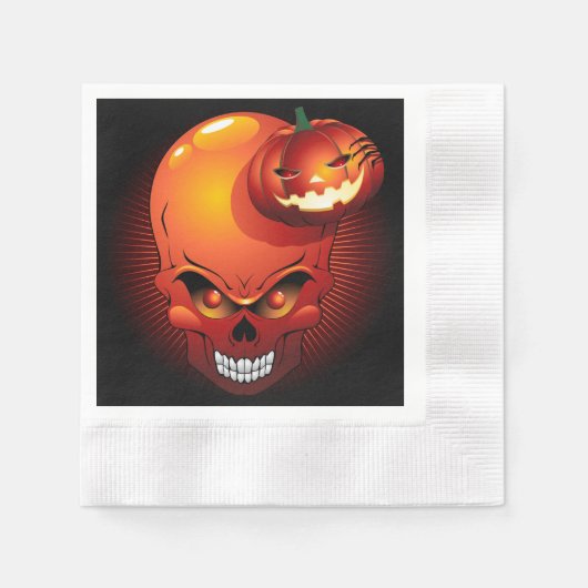 Serviette En Papier Crâne d'Halloween et Citrouille (Devant)