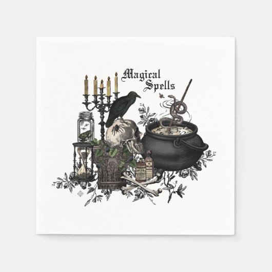 Serviette En Papier Crâne d'Halloween vintage moderne (Devant)