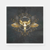 Serviette En Papier Crâne d'oiseaux dorés sur arrière - plan noir (Devant)
