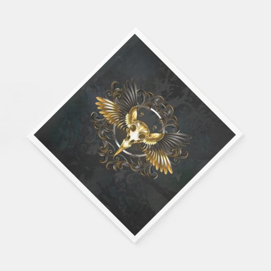 Serviette En Papier Crâne d'oiseaux dorés sur arrière - plan noir (Coin)