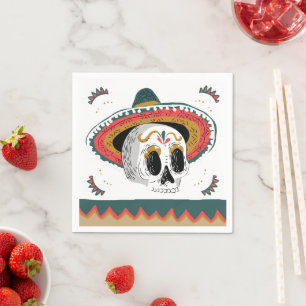 Serviette En Papier Crâne en sucre avec sombrero Halloween