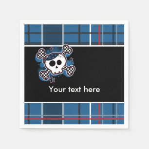 Serviette En Papier Crâne et os bleu plaid