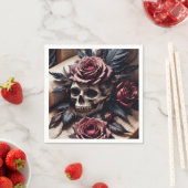 Serviette En Papier Crâne et Rose (En situation)