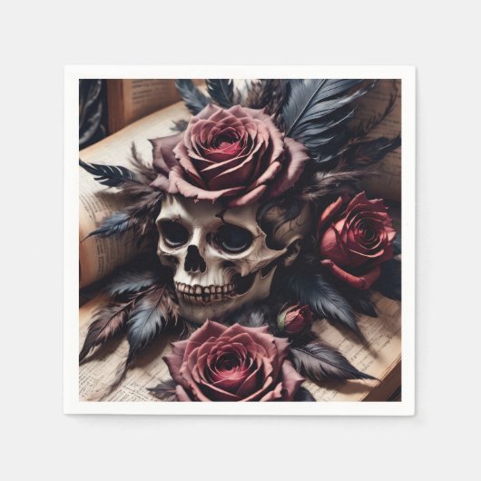 Serviette En Papier Crâne et Rose (Devant)