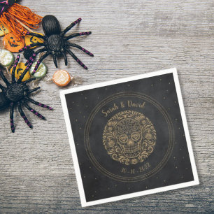 Serviette En Papier Crâne Floral Gothique Or Noir Céleste Halloween