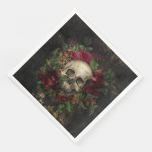 Serviette En Papier Crâne Gothique Et Rose (Coin)