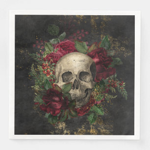 Serviette En Papier Crâne Gothique Et Rose