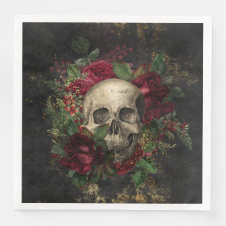 Serviette En Papier Crâne Gothique Et Rose