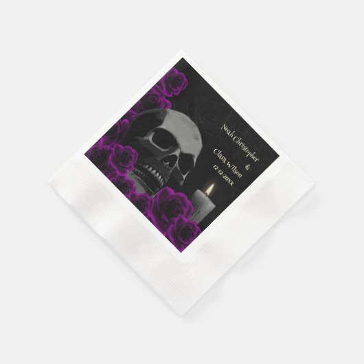 Serviette En Papier Crâne gothique et Rose violet Mariage Halloween (Coin)