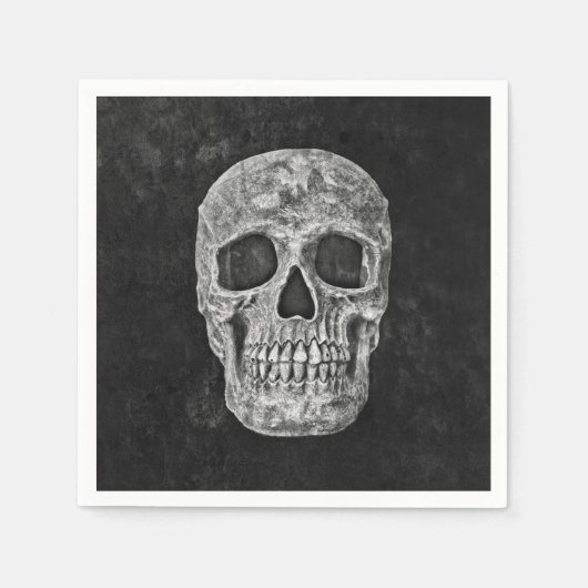 Serviette En Papier Crâne gothique Noir et blanc Cool Grunge (Devant)