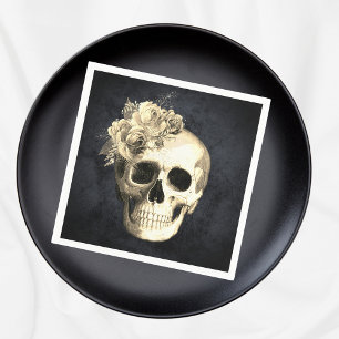 Serviette En Papier Crâne gothique Roses blanches Halloween