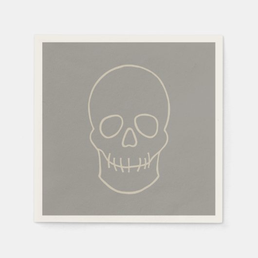 Serviette En Papier Crâne - Gris fantôme et Blanc osseux (Devant)
