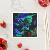Serviette En Papier Crâne Neon Turquoise Skuls Halloween Nom (En situation)
