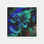 Serviette En Papier Crâne Neon Turquoise Skuls Halloween Nom (Devant)
