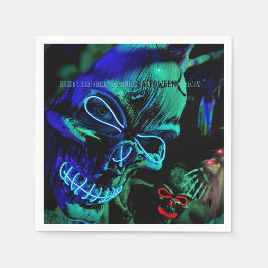 Serviette En Papier Crâne Neon Turquoise Skuls Halloween Nom (Devant)