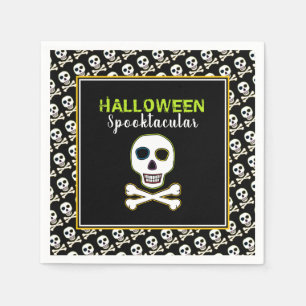 Serviette En Papier Crâne & Os, Soirée Halloween Néon