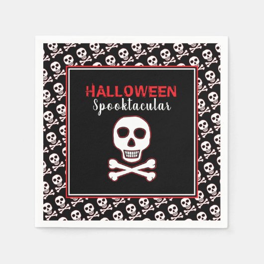Serviette En Papier Crâne & Os, Soirée Halloween Rouge (Devant)