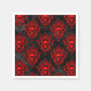 Serviette En Papier Crâne rouge et noir gothique