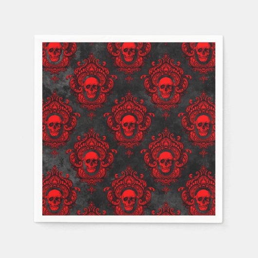 Serviette En Papier Crâne rouge et noir gothique (Devant)