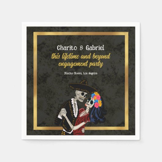 Serviette En Papier Crânes à sucre Charro et Catrina Noir (Devant)
