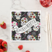 Serviette En Papier Crânes à sucre et tourbillons Rose noir ID725 (En situation)