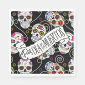 Serviette En Papier Crânes à sucre et tourbillons Rose noir ID725 (Devant)