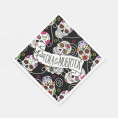 Serviette En Papier Crânes à sucre et tourbillons Rose noir ID725 (Coin)