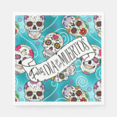Serviette En Papier Crânes à sucre et tourbillons Rose Turquoise ID725 (Devant)