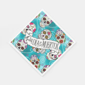 Serviette En Papier Crânes à sucre et tourbillons Rose Turquoise ID725 (Coin)