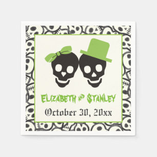 Serviette En Papier Crânes amusants Halloween mariage vert et noir