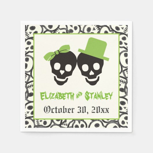 Serviette En Papier Crânes amusants Halloween mariage vert et noir (Devant)