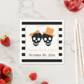Serviette En Papier Crânes couple et rayures Halloween mariage (En situation)