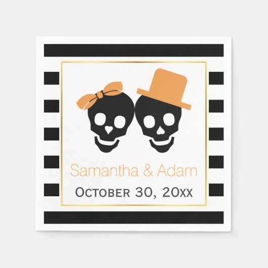 Serviette En Papier Crânes couple et rayures Halloween mariage (Devant)