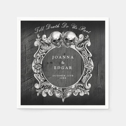 Serviette En Papier Crânes de bois rustique noir Mariage gothique (Devant)