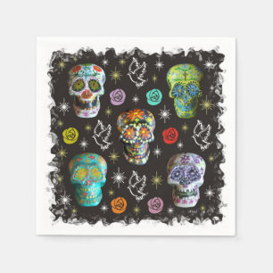 Serviette En Papier Crânes de sucre colorés