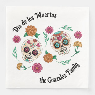 Serviette En Papier Crânes de sucre et fleurs du Jour des morts