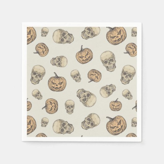 Serviette En Papier Crânes et Citrouille Motif d'Halloween (Devant)