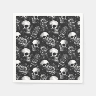 Serviette En Papier Crânes Et Halloween Noir Rose
