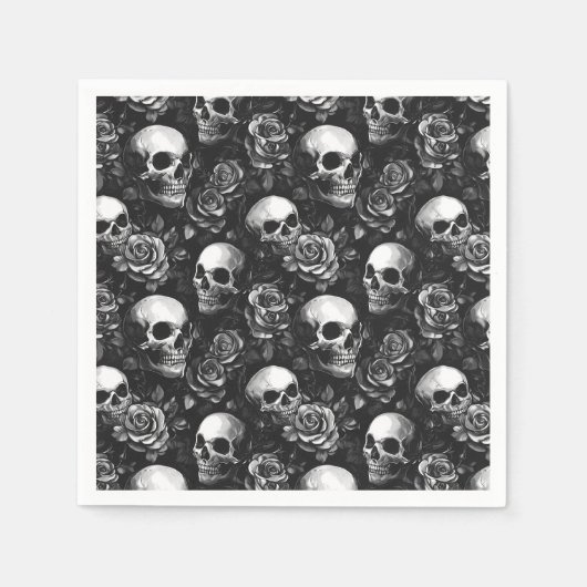 Serviette En Papier Crânes Et Halloween Noir Rose (Devant)