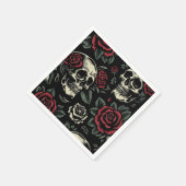 Serviette En Papier Crânes et roses rouges Floral gothique (Coin)