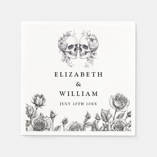 Serviette En Papier Crânes gothiques Floral Elegant Goth Mariage (Devant)