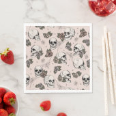 Serviette En Papier Crânes gothiques roses et Halloween Rose (En situation)