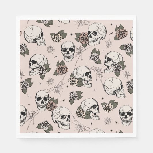 Serviette En Papier Crânes gothiques roses et Halloween Rose (Devant)