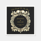 Serviette En Papier Crânes Noir Et Or Mariage Gothique (Devant)